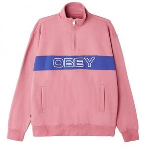 Obey Court Pink and Blue ColorBlock 1/4 Zip Mock Neck Sweatshirt Size Small